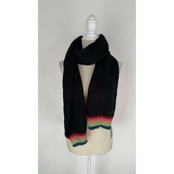 Black Metallic Rainbow Ribbed Knit Scarf New - Picture 1 of 6